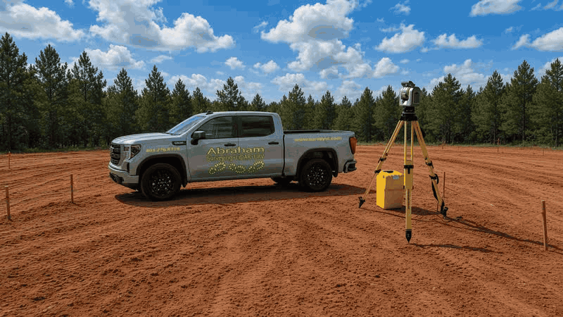 truck-flare.gif Abraham Land Surveying truck and robotic total station on a cleared job site